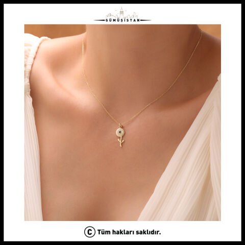 925 Ayar Gümüş Aster & Eylül Ayı Doğum Taşı Kolyesi