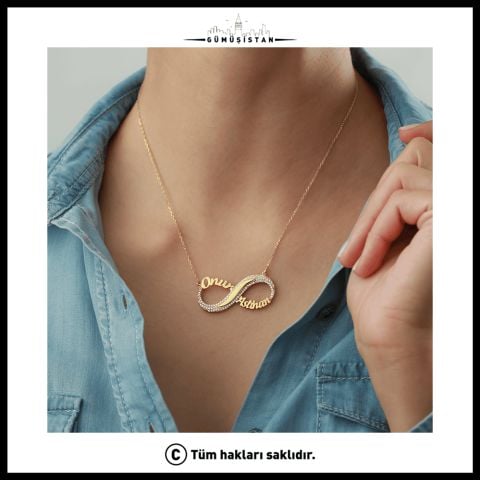 925 Ayar Gümüş İsimli Taşlı Sonsuzluk Kolyesi