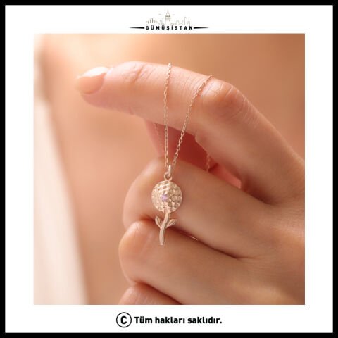 925 Ayar Gümüş Kadife Çiçeği & Ekim Ayı Doğum Taşı Kolyesi