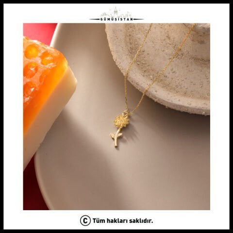 925 Ayar Gümüş Krizantem & Kasım Ayı Doğum Taşı Kolyesi