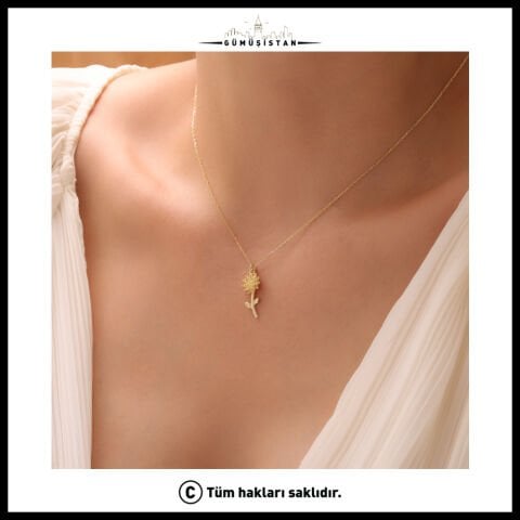 925 Ayar Gümüş Krizantem & Kasım Ayı Doğum Taşı Kolyesi