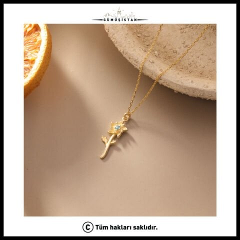925 Ayar Gümüş Nergis & Aralık Ayı Doğum Taşı Kolyesi