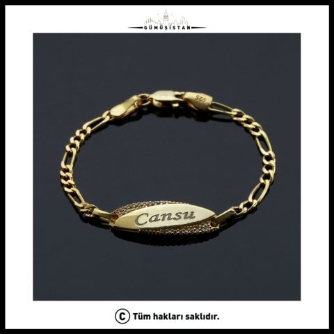 925 Ayar Gümüş Oval Taşlı İsimli Bebek & Çocuk Bileklik