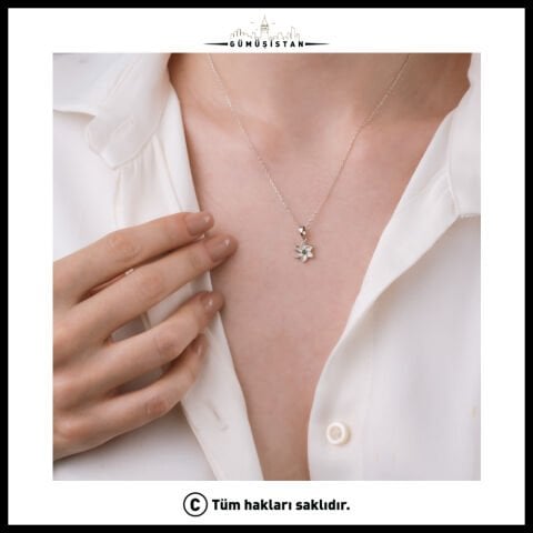 925 Ayar Gümüş Müge Çiçeği Mayıs Ayı Minimal Doğum Taşı Kolyesi