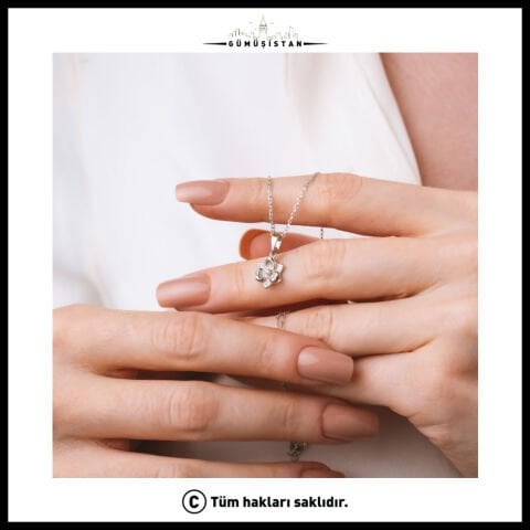 925 Ayar Gümüş Gül Çiçeği Haziran Ayı Minimal Doğum Taşı Kolyesi