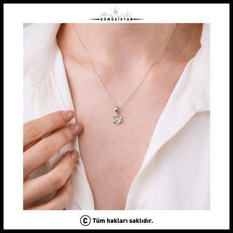 925 Ayar Gümüş Gül Çiçeği Haziran Ayı Minimal Doğum Taşı Kolyesi