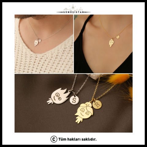 Sevgililer Gününe Özel Ateş Ve Su Kişiye Özel Harf Kolye ( Çift )