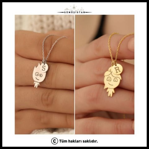 Sevgililer Gününe Özel Ateş Ve Su Kişiye Özel Harf Kolye ( Çift )