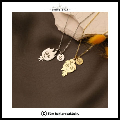 Sevgililer Gününe Özel Ateş Ve Su Kişiye Özel Harf Kolye ( Çift )