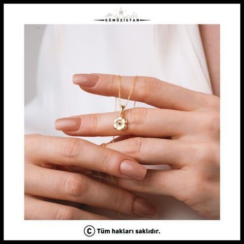 925 Ayar Gümüş Aster Çiçeği Eylül Ayı Minimal Doğum Taşı Kolyesi