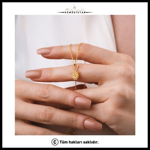 925 Ayar Gümüş Krizantem Çiçeği Kasım Ayı Minimal Doğum Taşı Kolyesi