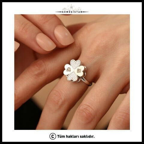 925 Ayar Gümüş Sevgililer Gününe Özel Dönen Yonca Yüzük