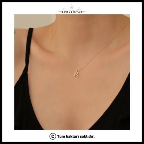 925 Ayar Gümüş Zirkon Taşlı Tek Harf Kolye – Kişiye Özel Baş Harf Kolyesi