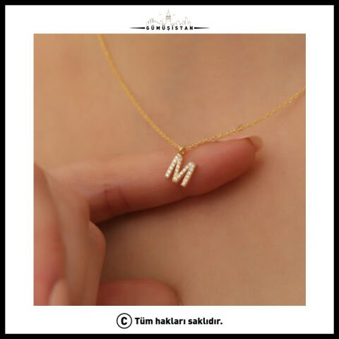 925 Ayar Gümüş Zirkon Taşlı Tek Harf Kolye – Kişiye Özel Baş Harf Kolyesi