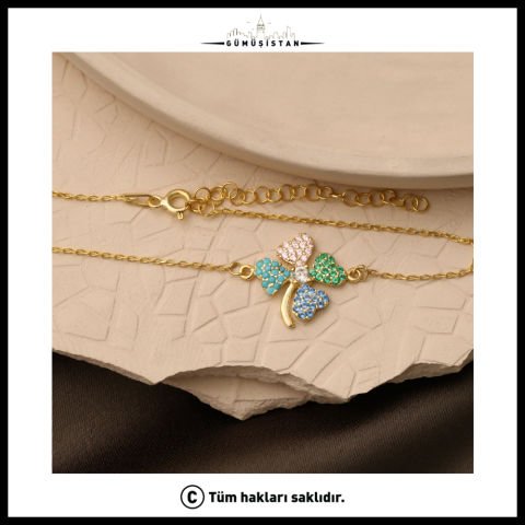 925 Ayar Gümüş Renkli Yonca Bileklik