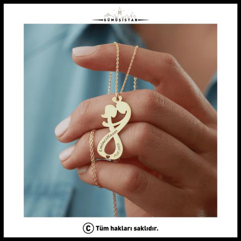 Kişiye Özel Sonsuzluk Anne Çocuk İsim ve Tarih Kolyesi