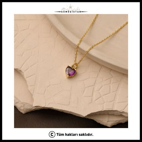 925 Ayar Gümüş Mor Taşlı Minimal Kolye