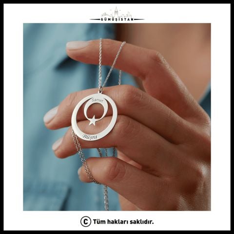 Kişiye Özel İki İsimli Ay Yıldız Kolye – Çiftlere Özel İsim Kolyesi