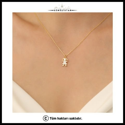 925 Ayar Gümüş Zirkon Taş Detaylı Kız Kolye