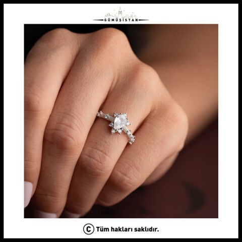 925 Ayar Gümüş Damla Zirkon Taşlı Ayarlanabilir Vintage Kadın Yüzük