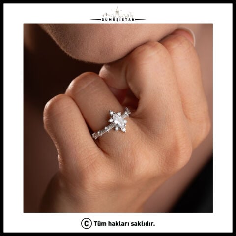 925 Ayar Gümüş Markiz Zirkon Taşlı Ayarlanabilir Vintage Kadın Yüzük