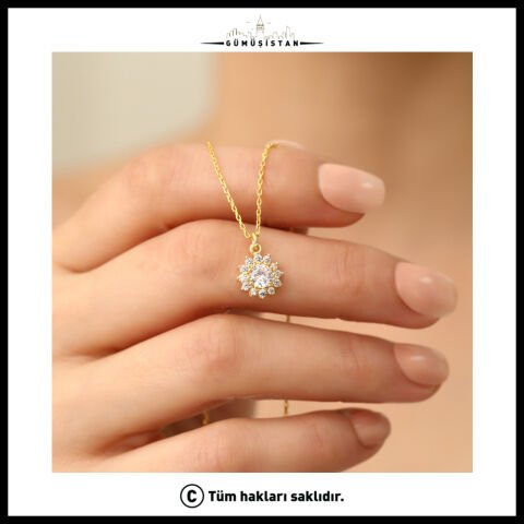 925 Ayar Gümüş Beyaz Taşlı Çiçek Kolye