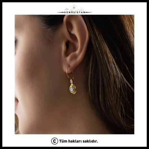 Oval Zirkon Taşlı Kolye Küpe Seti – 925 Ayar Gümüş Gold Kaplama Takı Seti
