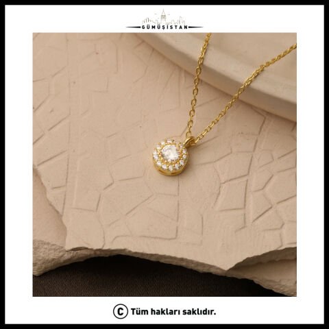 925 Ayar Gümüş Beyaz Taşlı Minimal Kolye