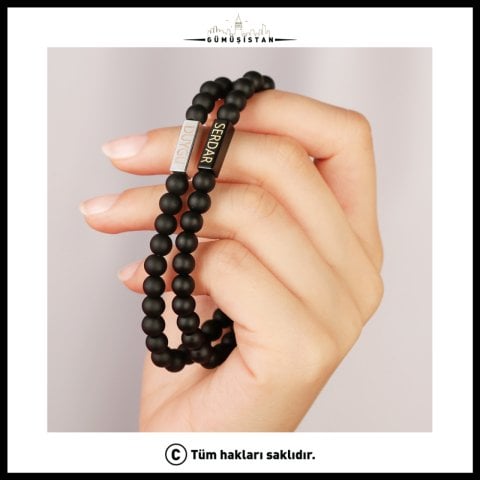 Kişiye Özel Siyah Çift Çelik Bileklik ( 2 adet )