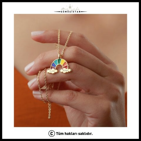 Kişiye Özel İki İsimli Gökkuşağı Kolye – Renkli Aile Kolyesi