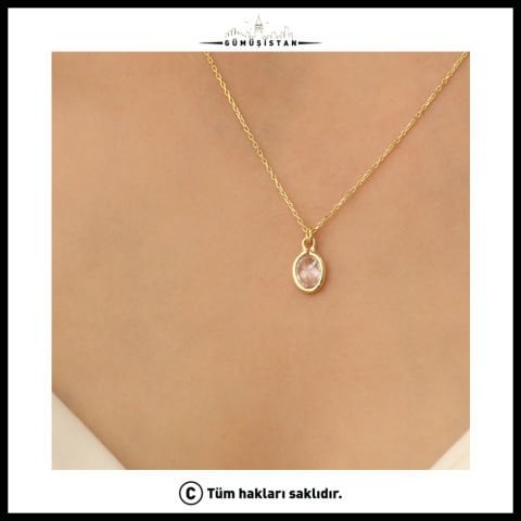 925 Ayar Gümüş Beyaz Taşlı Damla Kolye