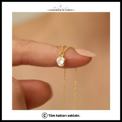 925 Ayar Gümüş Beyaz Taş Minimal Kalp Kolye
