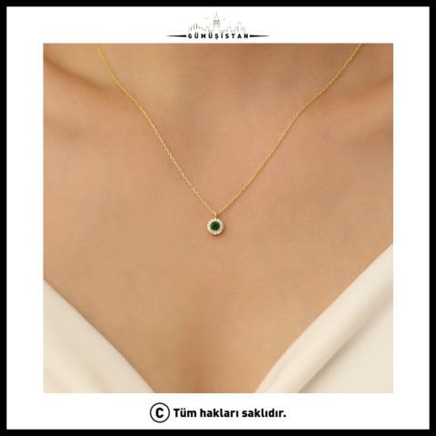 925 Ayar Gümüş Yeşil Taşlı Halka Kolye
