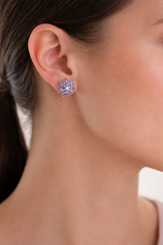 925 Ayar Gümüş Markiz Kesim Lavanta Çiçeği Küpe