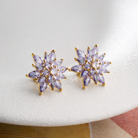 925 Ayar Gümüş Markiz Kesim Lavanta Çiçeği Küpe