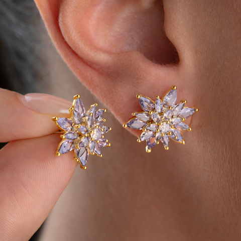 925 Ayar Gümüş Markiz Kesim Lavanta Çiçeği Küpe