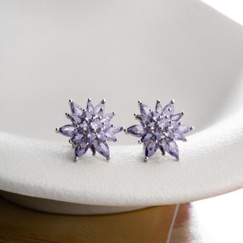 925 Ayar Gümüş Markiz Kesim Lavanta Çiçeği Küpe