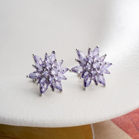 925 Ayar Gümüş Markiz Kesim Lavanta Çiçeği Küpe