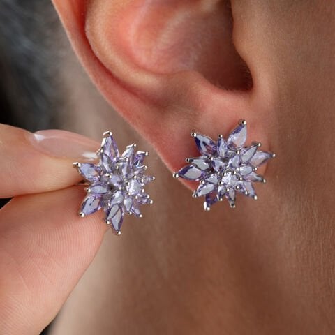 925 Ayar Gümüş Markiz Kesim Lavanta Çiçeği Küpe