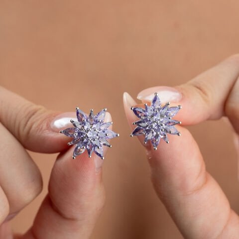 925 Ayar Gümüş Markiz Kesim Lavanta Çiçeği Küpe