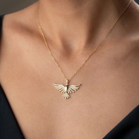 925 Ayar Gümüş Altın Kaplama Işıltılı Anka Kuşu Kolye