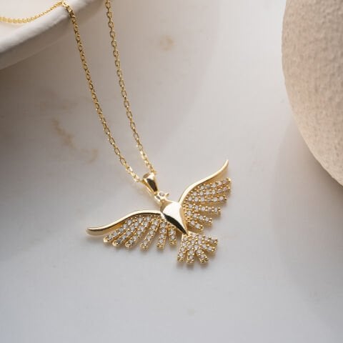 925 Ayar Gümüş Altın Kaplama Işıltılı Anka Kuşu Kolye