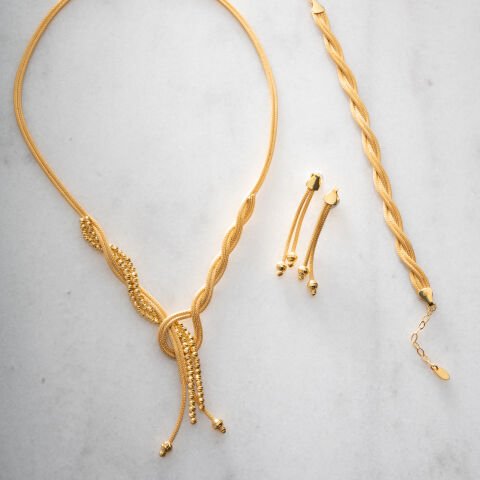 925 Ayar Gümüş Altın Kaplama Örgü Tasarım Dorika Takı Seti