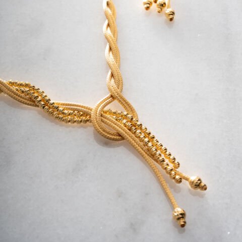 925 Ayar Gümüş Altın Kaplama Örgü Tasarım Dorika Takı Seti