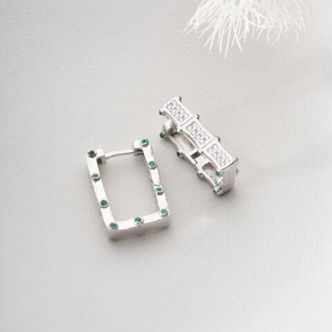 925 Ayar Gümüş Altın Kaplama Baget Formlu Pembe Taşlı Halka Küpe