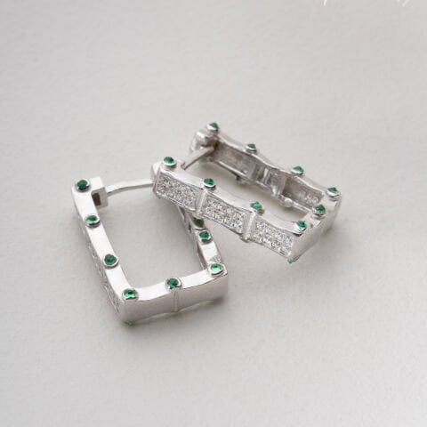 925 Ayar Gümüş Altın Kaplama Baget Formlu Pembe Taşlı Halka Küpe