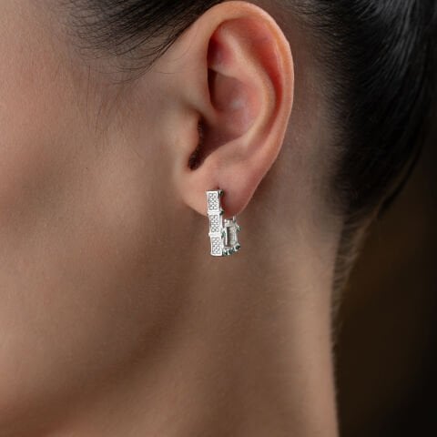 925 Ayar Gümüş Altın Kaplama Baget Formlu Pembe Taşlı Halka Küpe