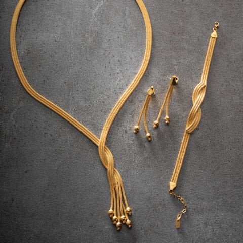 925 Ayar Gümüş Altın Kaplama El İşçiliği Örgü Dorika Set