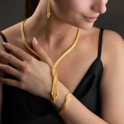 925 Ayar Gümüş Altın Kaplama El İşçiliği Örgü Dorika Set