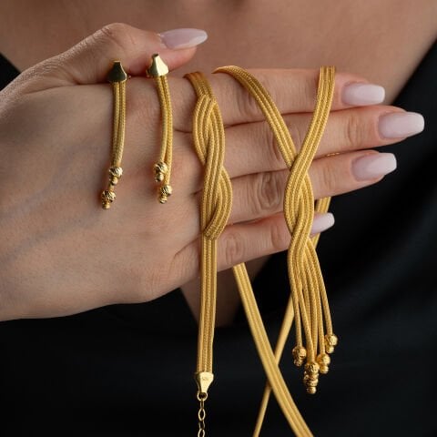 925 Ayar Gümüş Altın Kaplama El İşçiliği Örgü Dorika Set